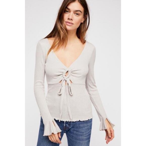 Free People Say When Long Sleeve Size Small Waffle Knit Ruffle - Picture 1 of 9
